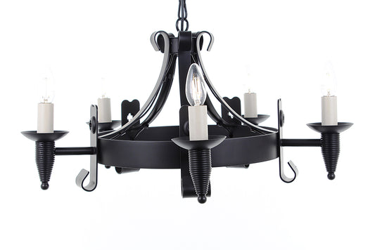 Impex Lighting Cromwell 5-Light Matt Black Wagon Wheel Chandelier