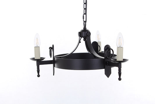 Impex Lighting Mitre 3-Light Matt Black Wagon Wheel Chandelier