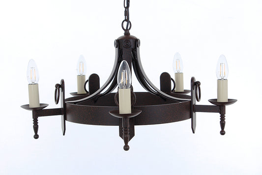 Impex Lighting Mitre 5-Light Aged Wagon Wheel Chandelier