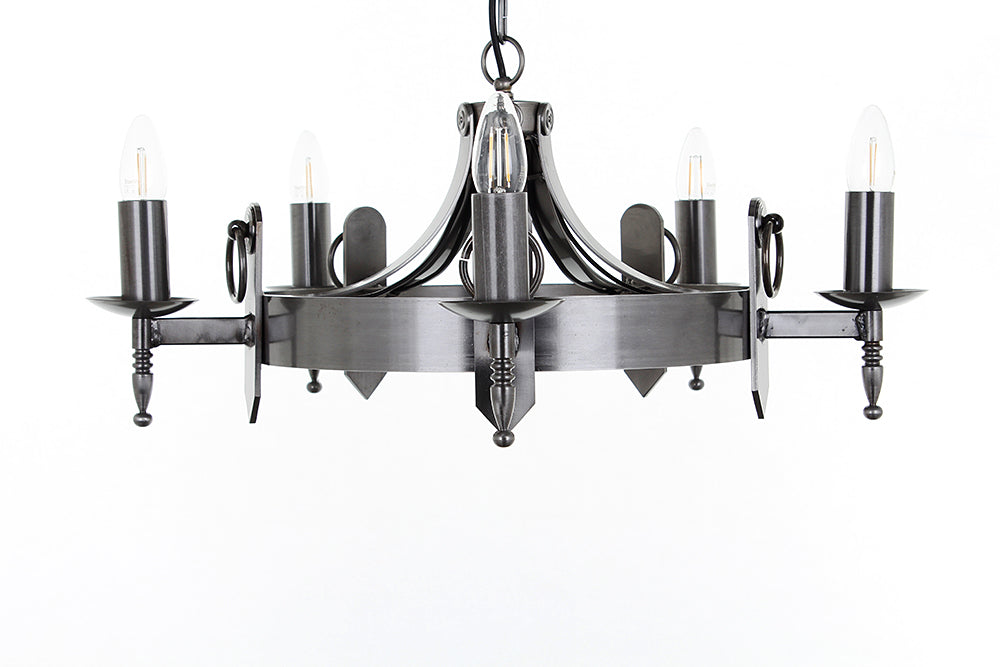 Impex Lighting Mitre 5-Light Sterling Wagon Wheel Chandelier