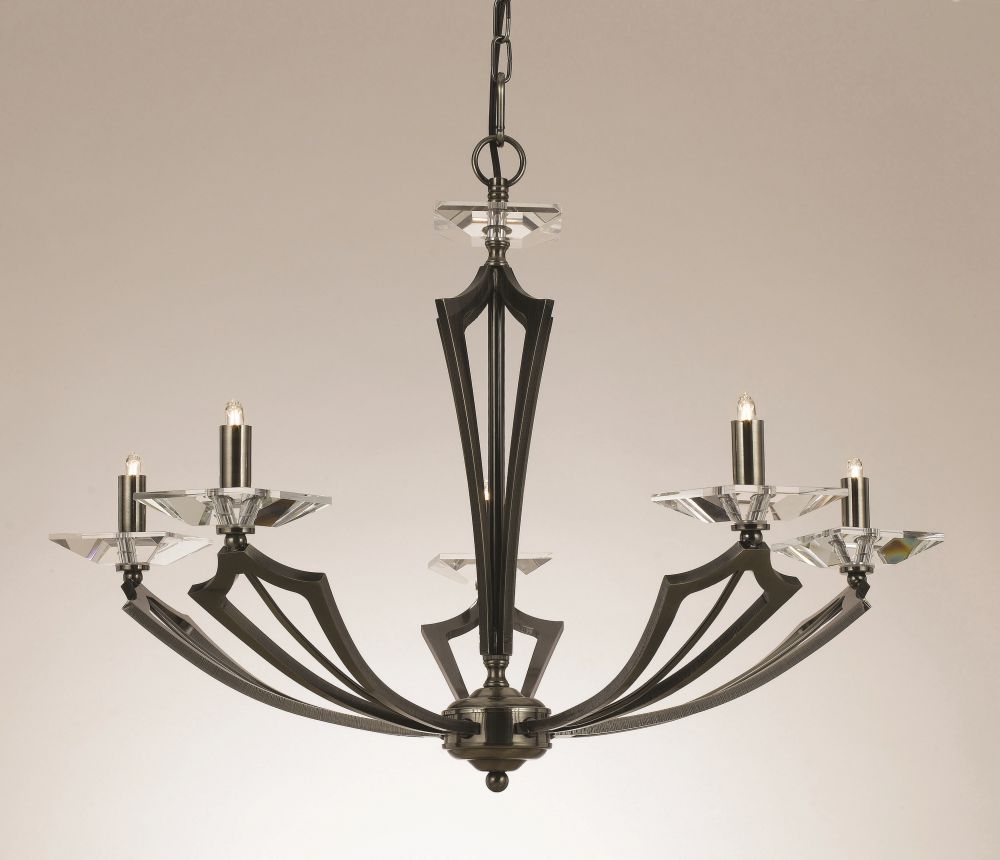 Impex Lighting Genoa Art Deco 5-Light Gunmetal Candle Chandelier