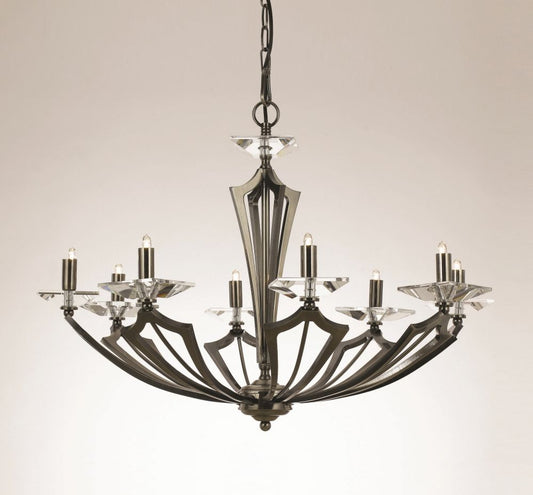 Impex Lighting Genoa Art Deco 8-Light Gunmetal Candle Chandelier
