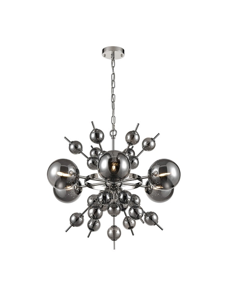 Franklite Splash 6-Light Chrome Smoked Glass Sphere Globe Sputnik Chandelier