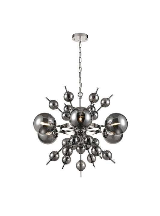 Franklite Splash 6-Light Chrome Smoked Glass Sphere Globe Sputnik Chandelier