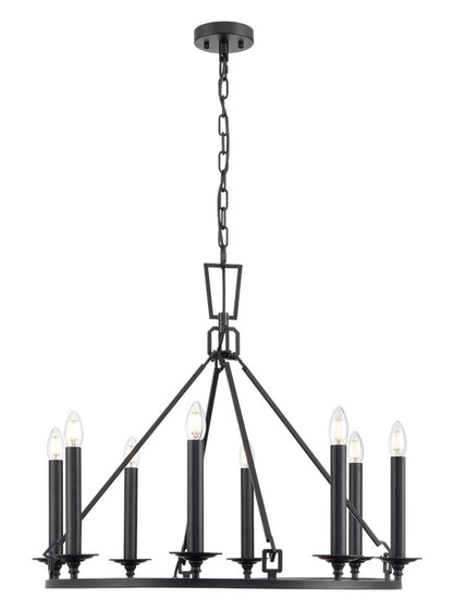 Franklite Tudor 8-Light Matte Black Ring Wagon Wheel Chandelier