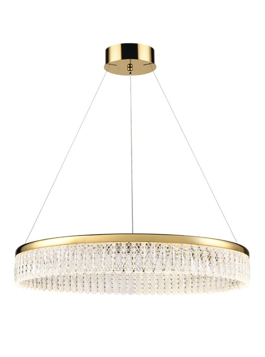 Franklite Victoria Single-Tier 32W Gold LED Crystal Ring Chandelier