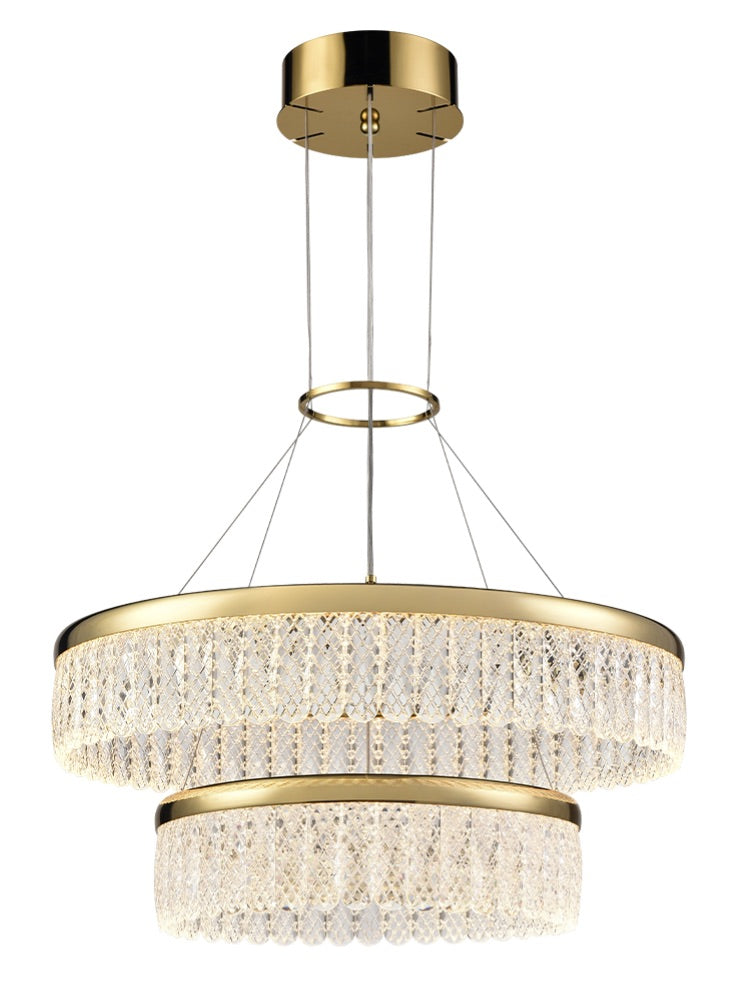 Franklite Victoria Double-Tier Gold LED Crystal Ring Chandelier