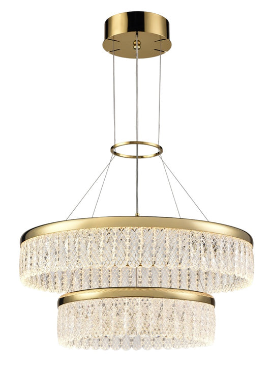 Franklite Victoria Double-Tier Gold LED Crystal Ring Chandelier