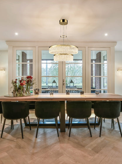 Franklite Victoria Double-Tier Gold LED Crystal Ring Chandelier