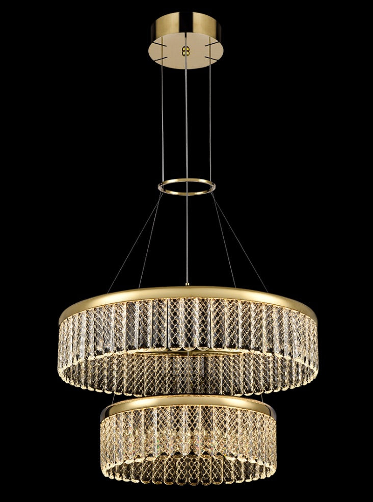 Franklite Victoria Double-Tier Gold LED Crystal Ring Chandelier