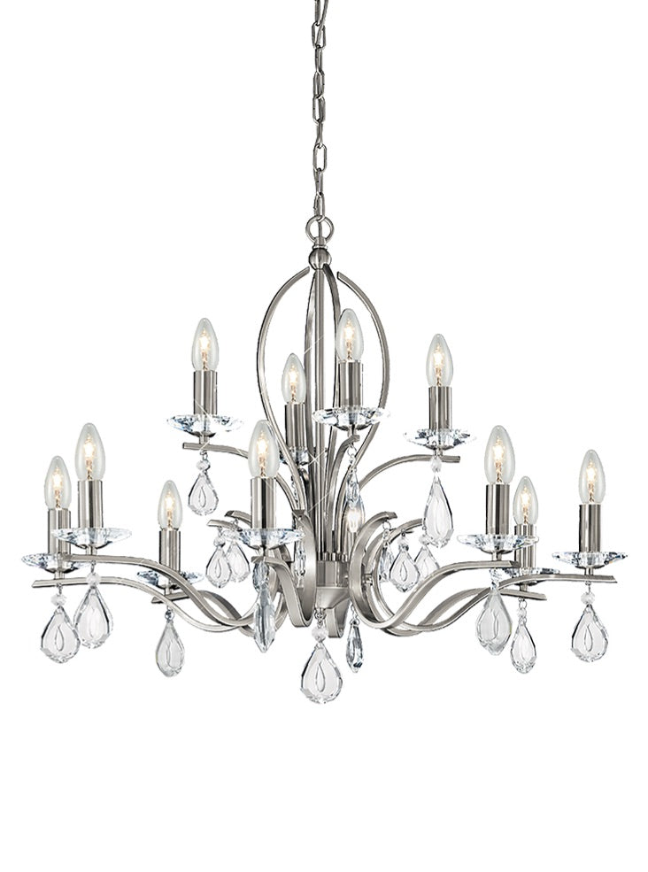 Franklite Willow 12-Light Satin Nickel Crystal Candle Chandelier