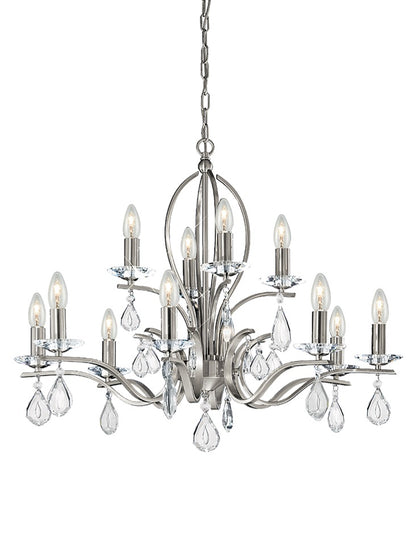 Franklite Willow 12-Light Satin Nickel Crystal Candle Chandelier