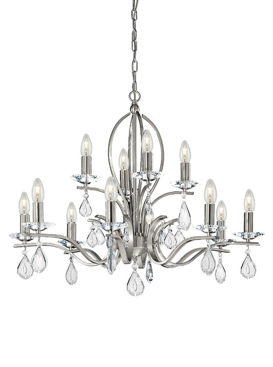 Franklite Willow 12-Light Satin Nickel Crystal Candle Chandelier