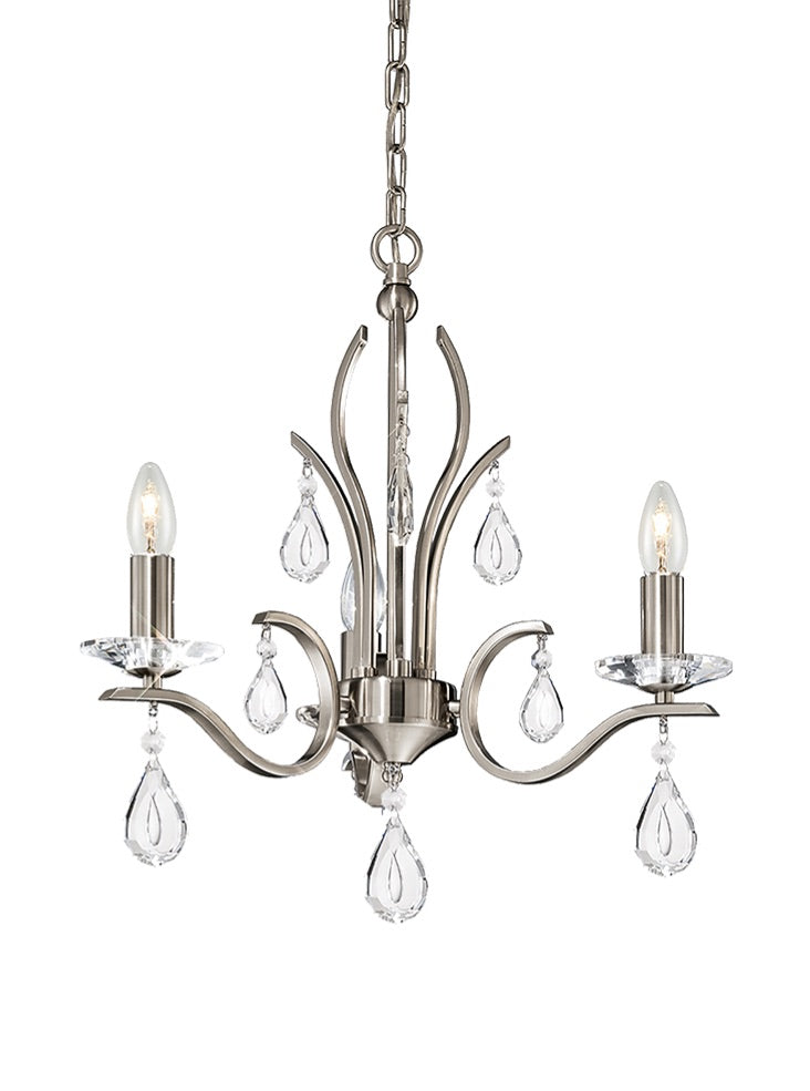 Franklite Willow 3-Light Satin Nickel Crystal Candle Chandelier