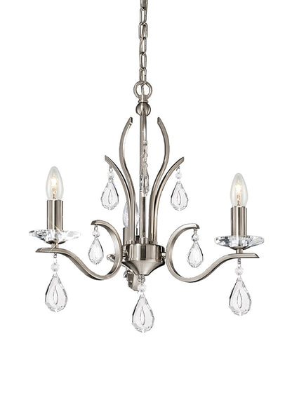 Franklite Willow 3-Light Satin Nickel Crystal Candle Chandelier