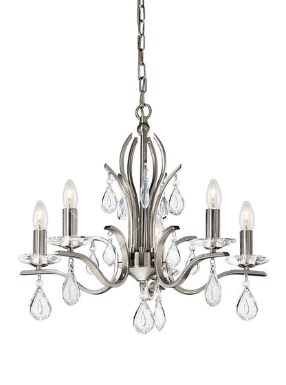 Franklite Willow 5-Light Satin Nickel Crystal Candle Chandelier