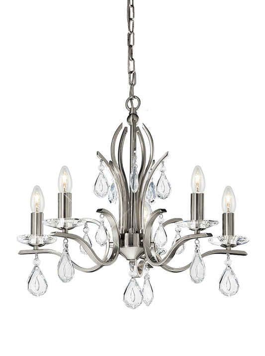 Franklite Willow 5-Light Satin Nickel Crystal Candle Chandelier