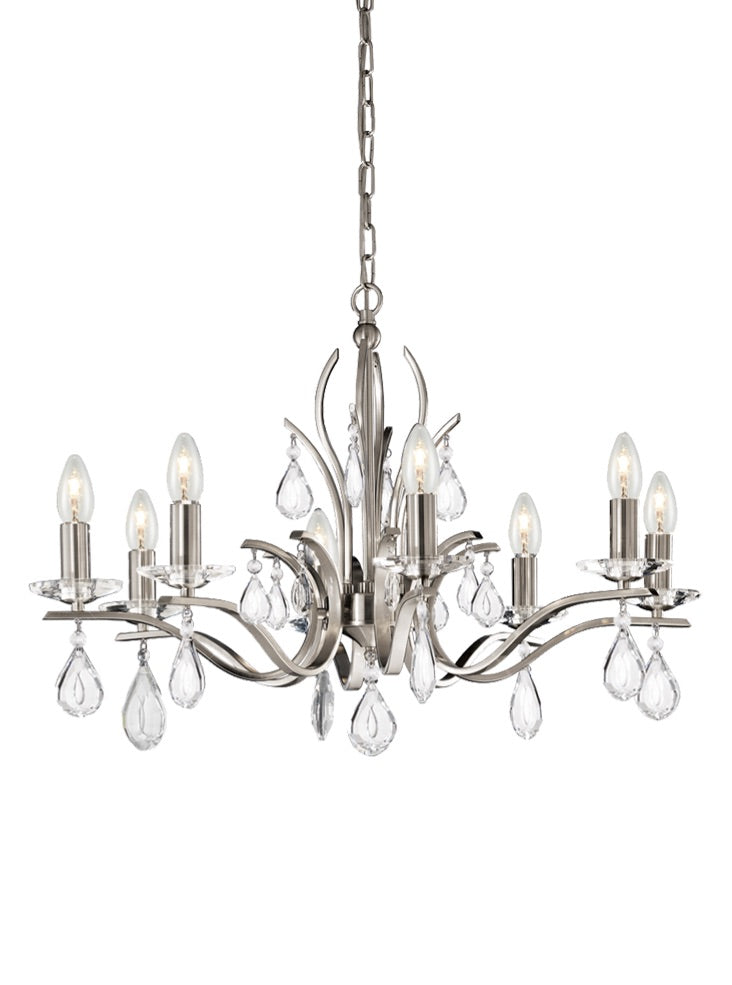 Franklite Willow 8-Light Satin Nickel Crystal Candle Chandelier