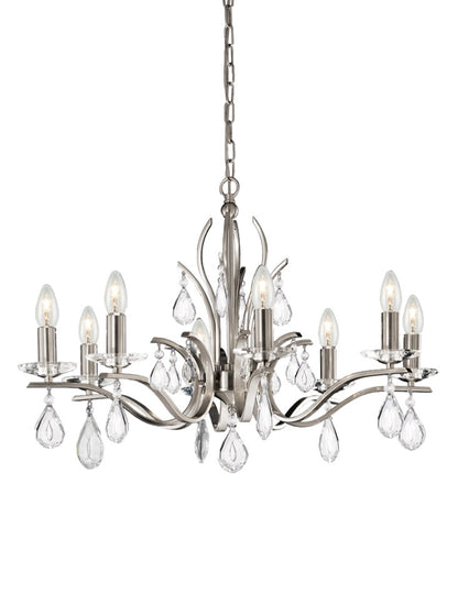 Franklite Willow 8-Light Satin Nickel Crystal Candle Chandelier