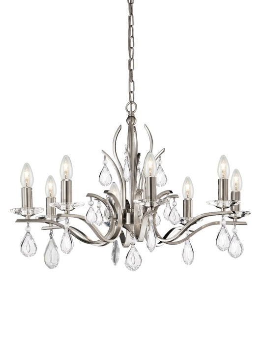 Franklite Willow 8-Light Satin Nickel Crystal Candle Chandelier