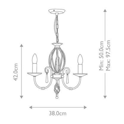 Elstead Lighting Aegean 3-Light Aged Brass Candle Chandelier