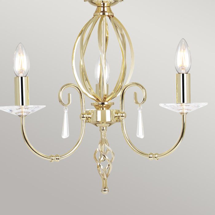 Elstead Lighting Aegean 3-Light Polished Brass Candle Chandelier
