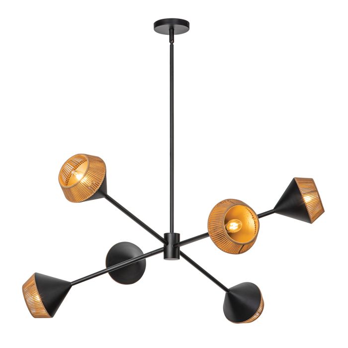 Alora Mood Daphne 6-Light Matte Black & Natural Rope Sputnik Chandelier