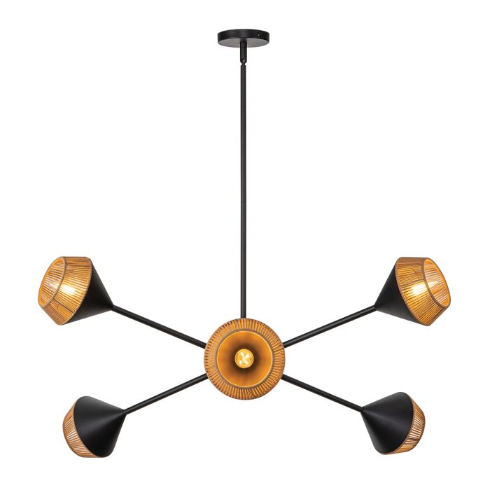 Alora Mood Daphne 6-Light Matte Black & Natural Rope Sputnik Chandelier