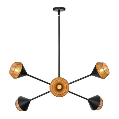 Alora Mood Daphne 6-Light Matte Black & Natural Rope Sputnik Chandelier