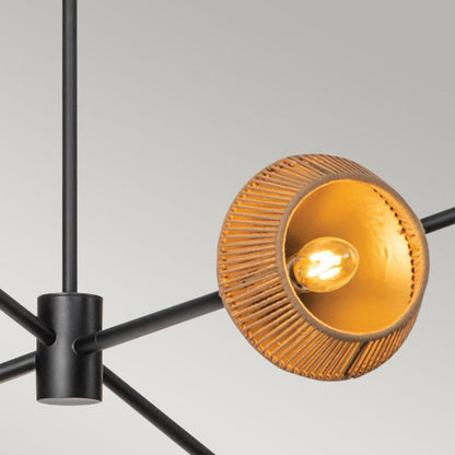 Alora Mood Daphne 6-Light Matte Black & Natural Rope Sputnik Chandelier