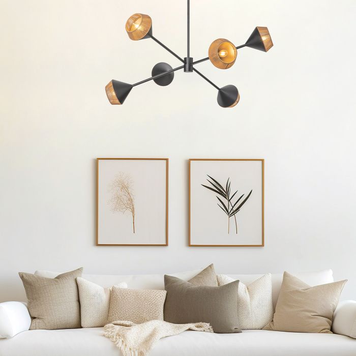 Alora Mood Daphne 6-Light Matte Black & Natural Rope Sputnik Chandelier