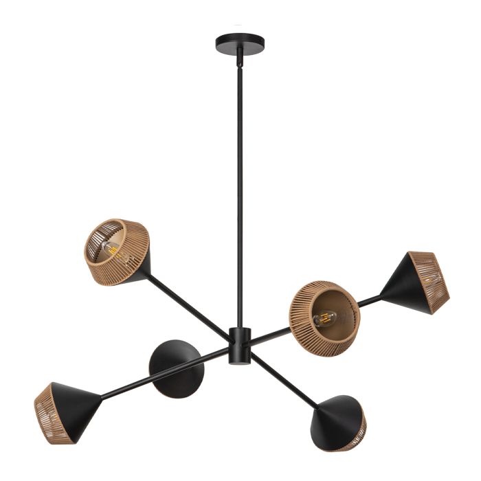 Alora Mood Daphne 6-Light Matte Black & Natural Rope Sputnik Chandelier