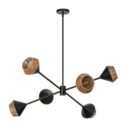 Alora Mood Daphne 6-Light Matte Black & Natural Rope Sputnik Chandelier