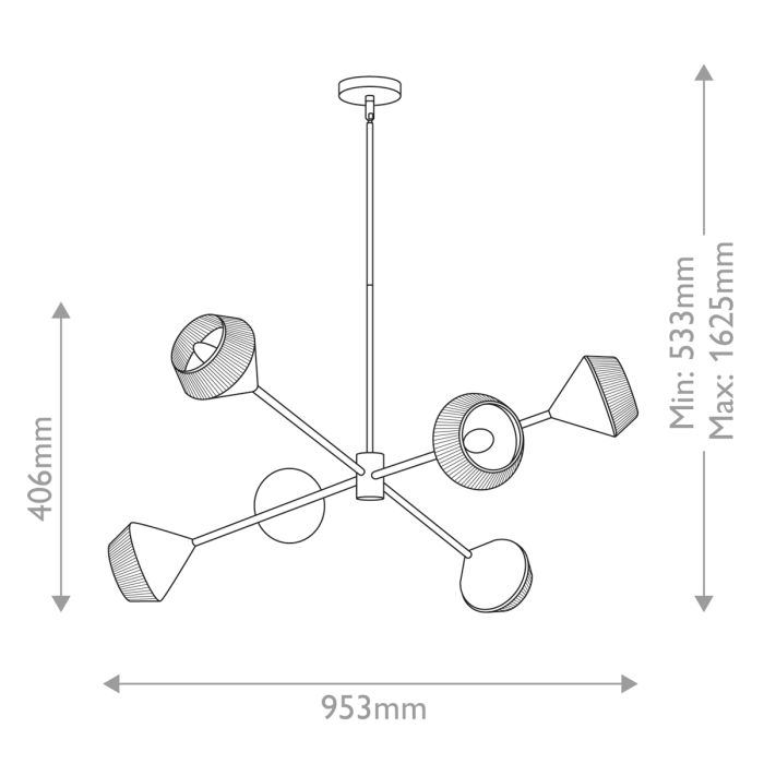 Alora Mood Daphne 6-Light Matte Black & Natural Rope Sputnik Chandelier