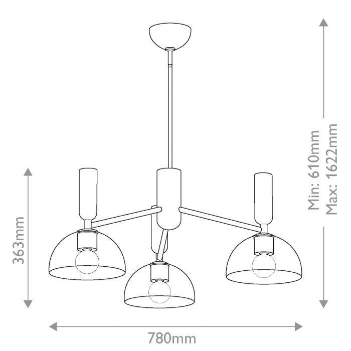 Alora Mood Jude 3-Light Matte Black Glass Chandelier