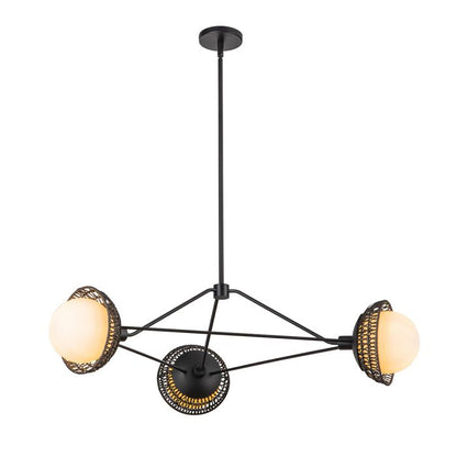 Alora Mood Perth 3-Light Matte Black Rattan & Opal Glass Globe Chandelier