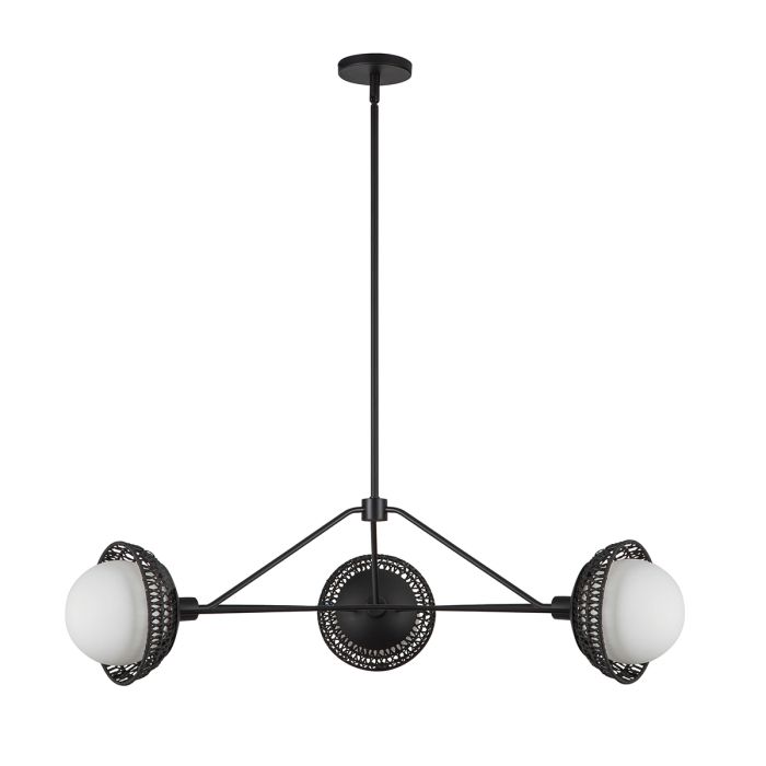 Alora Mood Perth 3-Light Matte Black Rattan & Opal Glass Globe Chandelier