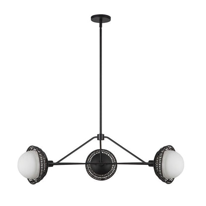 Alora Mood Perth 3-Light Matte Black Rattan & Opal Glass Globe Chandelier