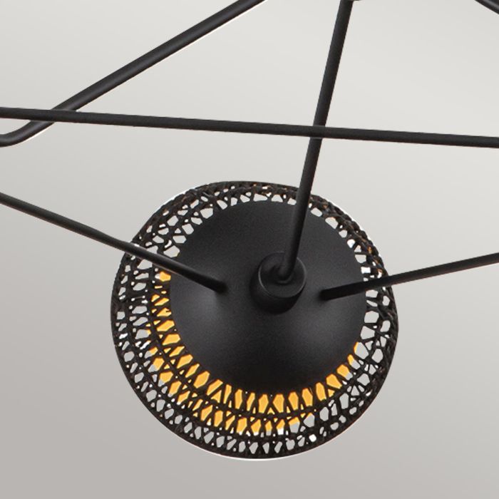Alora Mood Perth 3-Light Matte Black Rattan & Opal Glass Globe Chandelier