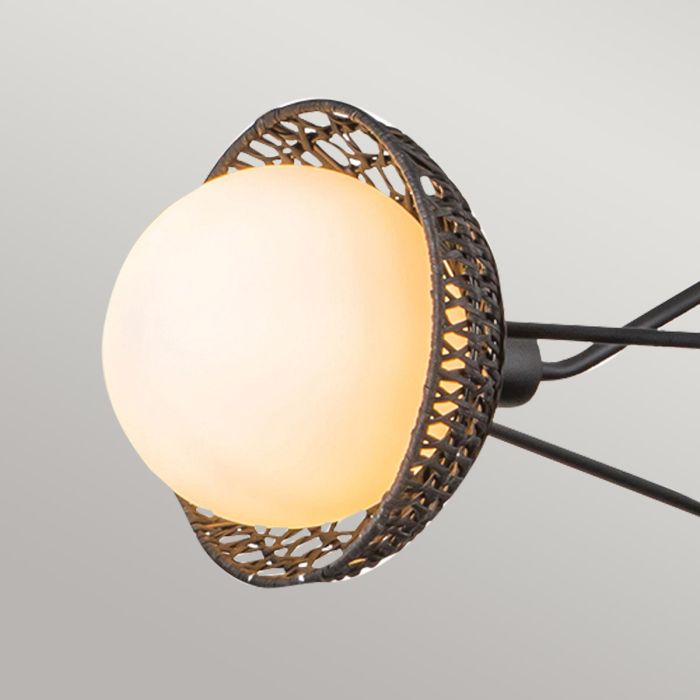 Alora Mood Perth 3-Light Matte Black Rattan & Opal Glass Globe Chandelier