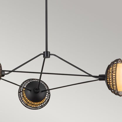 Alora Mood Perth 3-Light Matte Black Rattan & Opal Glass Globe Chandelier