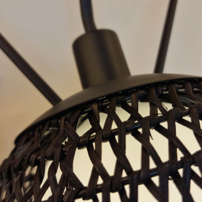 Alora Mood Perth 3-Light Matte Black Rattan & Opal Glass Globe Chandelier