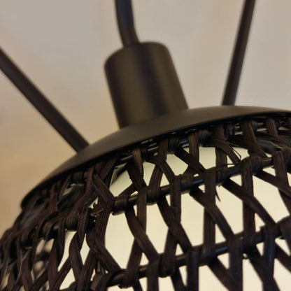 Alora Mood Perth 3-Light Matte Black Rattan & Opal Glass Globe Chandelier