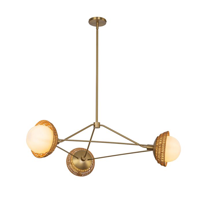 Alora Mood Perth 3-Light Brushed Gold Rattan & Opal Glass Globe Chandelier