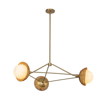 Alora Mood Perth 3-Light Brushed Gold Rattan & Opal Glass Globe Chandelier
