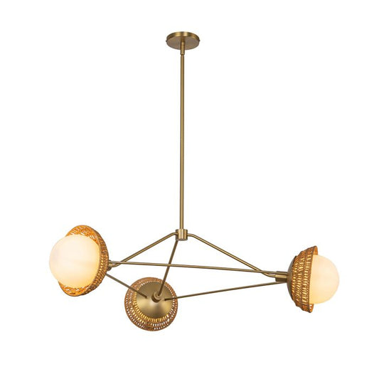 Alora Mood Perth 3-Light Brushed Gold Rattan & Opal Glass Globe Chandelier