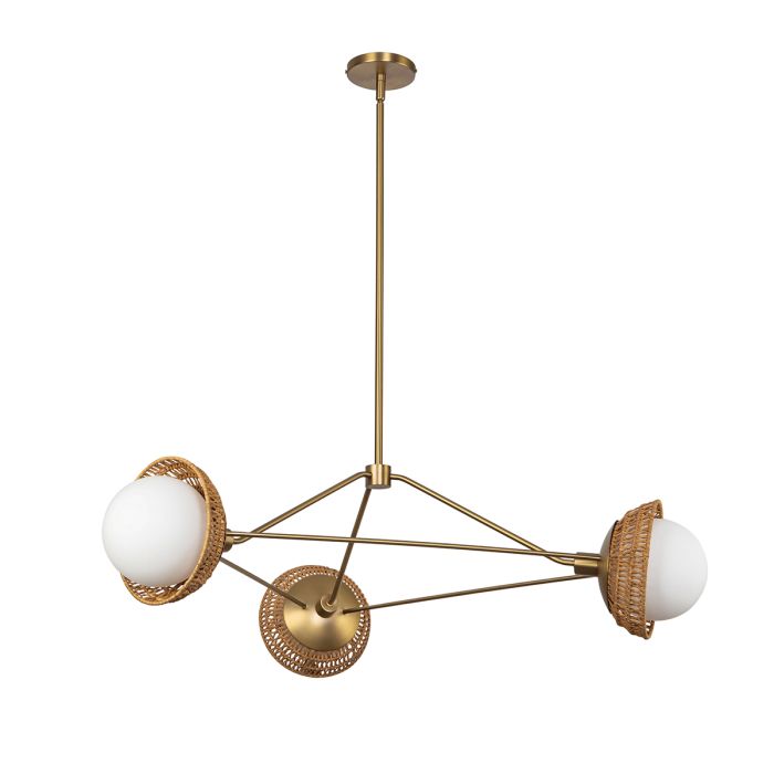 Alora Mood Perth 3-Light Brushed Gold Rattan & Opal Glass Globe Chandelier