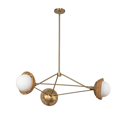 Alora Mood Perth 3-Light Brushed Gold Rattan & Opal Glass Globe Chandelier