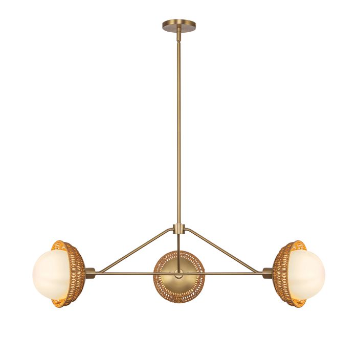 Alora Mood Perth 3-Light Brushed Gold Rattan & Opal Glass Globe Chandelier