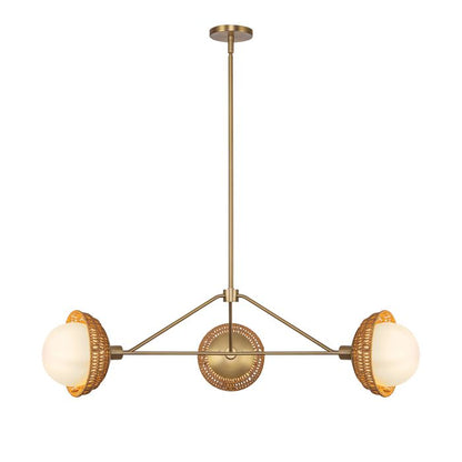 Alora Mood Perth 3-Light Brushed Gold Rattan & Opal Glass Globe Chandelier